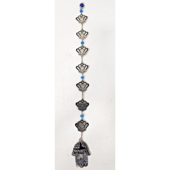 Vintage Hamsa Hand Wall Decor Metal With Crown And Beads Hanging Hebrew Judaic - Picture 1 of 6